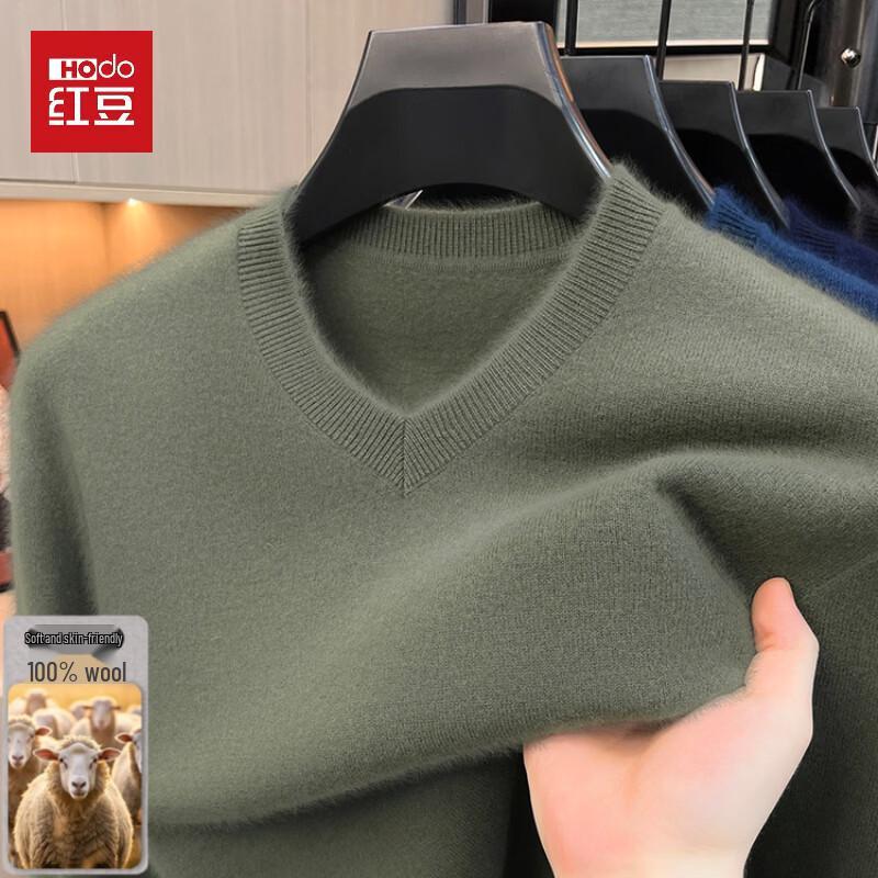 Hodo Men's Pure Wool V-Neck Thickened Pullover Sweater