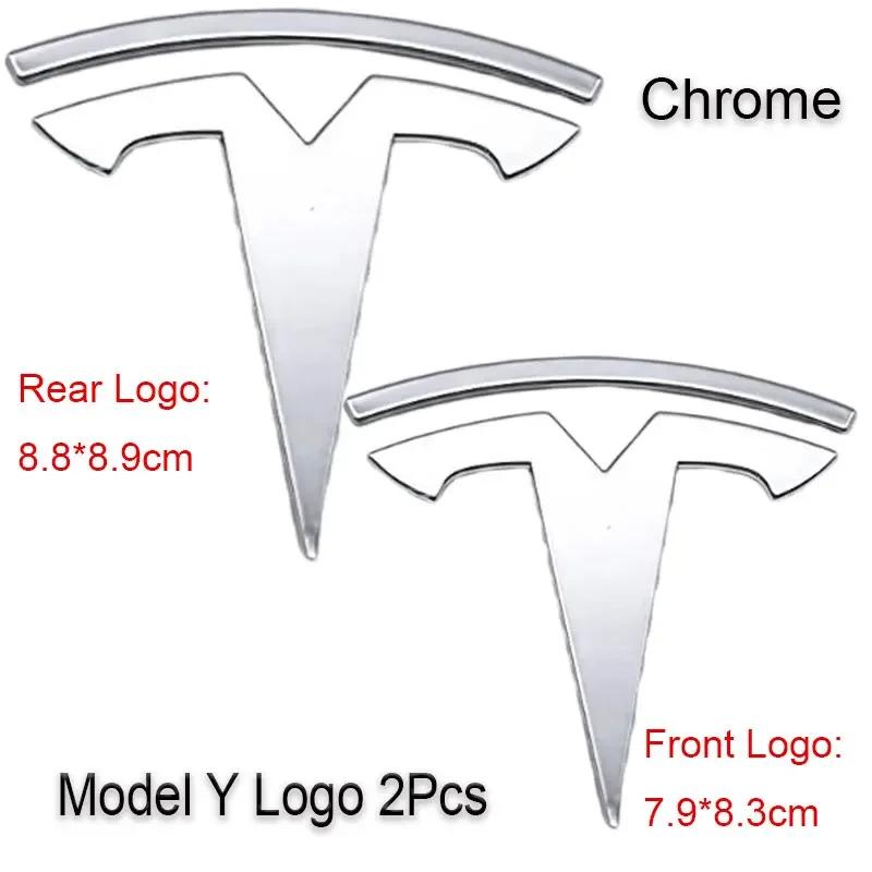Car Sticker Tesla 2Pcs 3D ABS Black Chrome Red Carbon Car Front Hood Emblem Rear Trunk Badge Sticker For Tesla 3 Y Decals Access