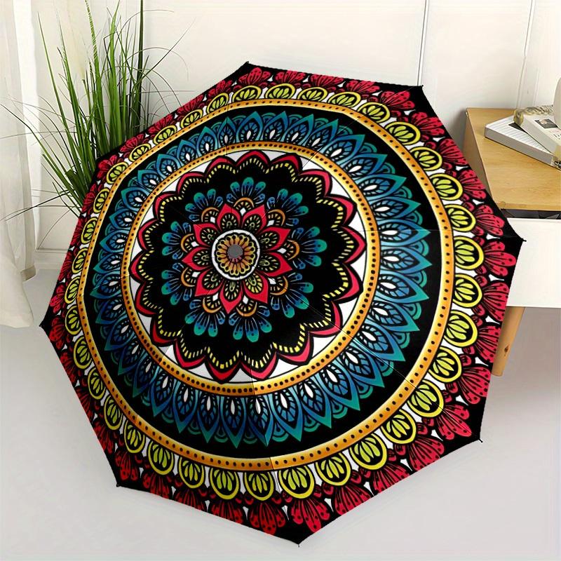 1 Stück Automatischer Regenschirm mit Mandala-Muster - 8-Rippen Faltbares Design, Outdoor-Abenteuer und Familienfeiern yy250829105