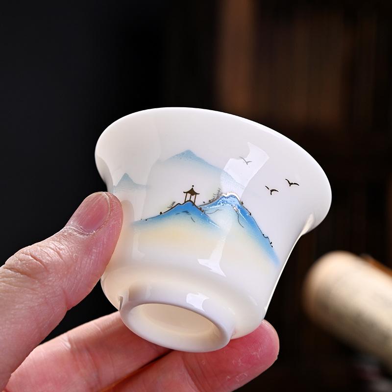 Qianli Jiangshan Suet Jade Porcelain White Porcelain Tea Set, a Complete Set of Gift Boxes, Customized Business Gifts, Souvenirs