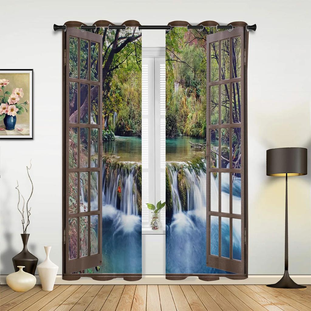 Średniowieczne Drewniane Okna Ścienne Stare Brązowe Zasłony Budynkowe do Pokoju Dziecka Salon Draperie Kuchenna Zasłona Okienna Dekoracja Domu