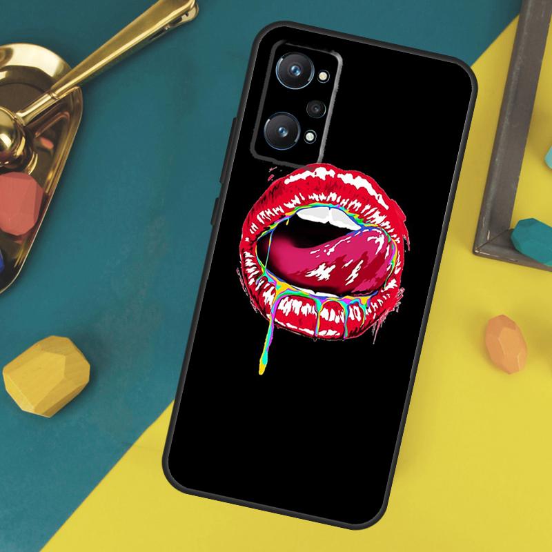Kiss Me Lips Lipstick Case For Realme 10 11 12 13 14 Pro Plus GT 5 6 6T GT7 Pro C67 C61 C53 C51 C21Y C25S C55 C75
