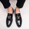 Men Classic Retro Loafer Casual Street Style Gold Patent Leather Platform Black Dress Party Shoes Large Size