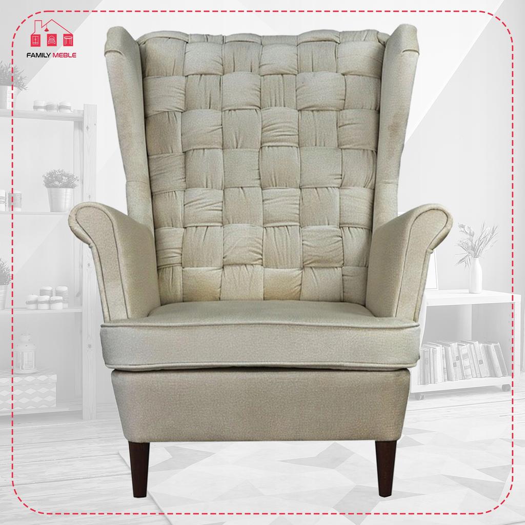Fotel uszak Carol z podnóżkiem skandynawski Family Meble jasny beżowy