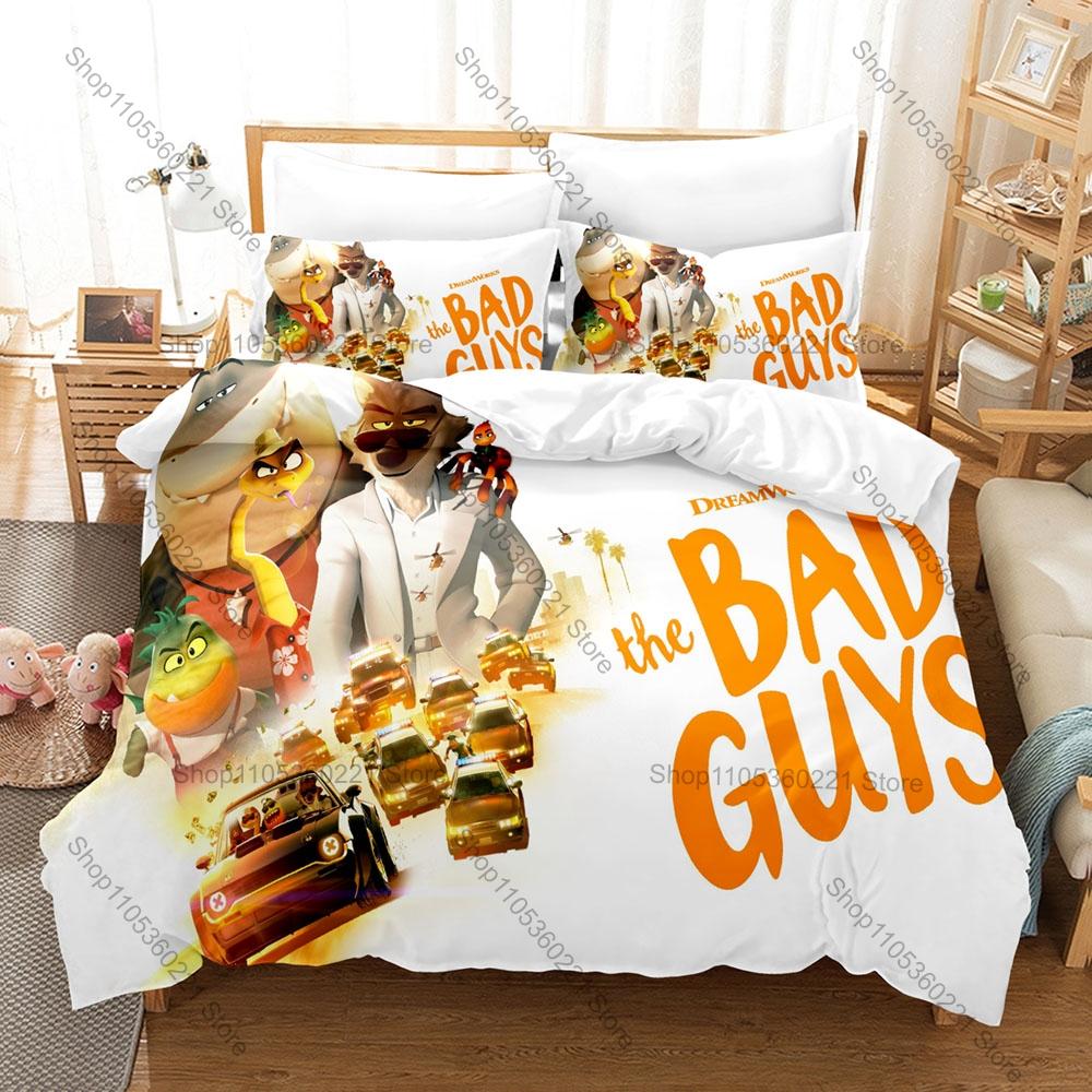 Cool The Bad Guys Cartoon 3PCS Bedding Set Wolf Snake Shark Microfiber Duvet Cover 2Pillowcases No Inner Core