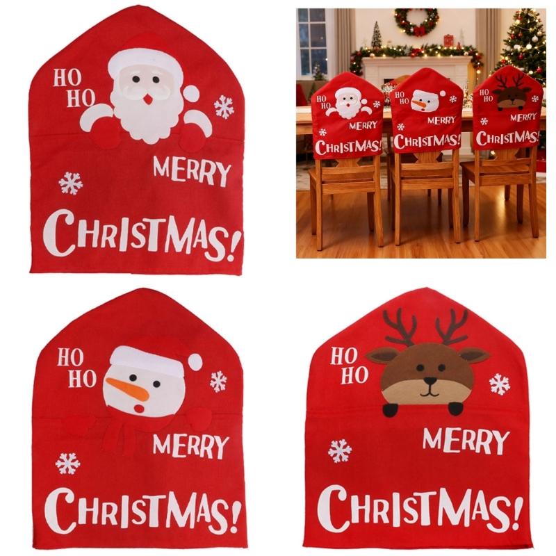 Santa Figure Fabric Chair Cover Smooth Universals Size for Dining Living Room Christmas Decoration