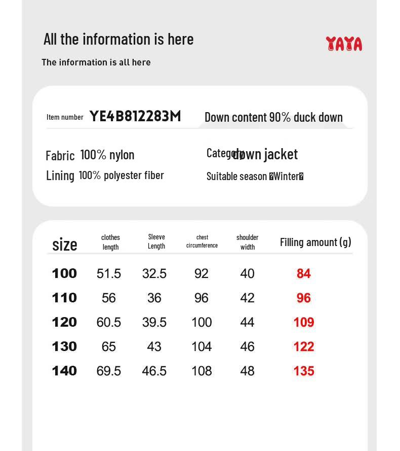 Yaya Girls' Mid-Length Thickened Winter Down Jacket
