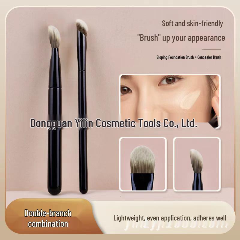 Black Sloped Foundation & Concealer Brush - Flat Head Detail Brush for Dark Circles & Flaw Coverage Black Finger Concealer Brush x1