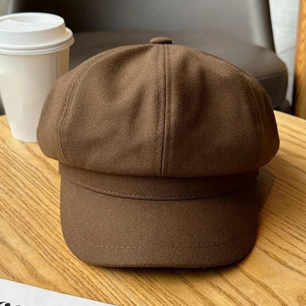 Windproof Beret Cap Solid Color Painter Peaked Hat  Autumn Winter Girl Accessories