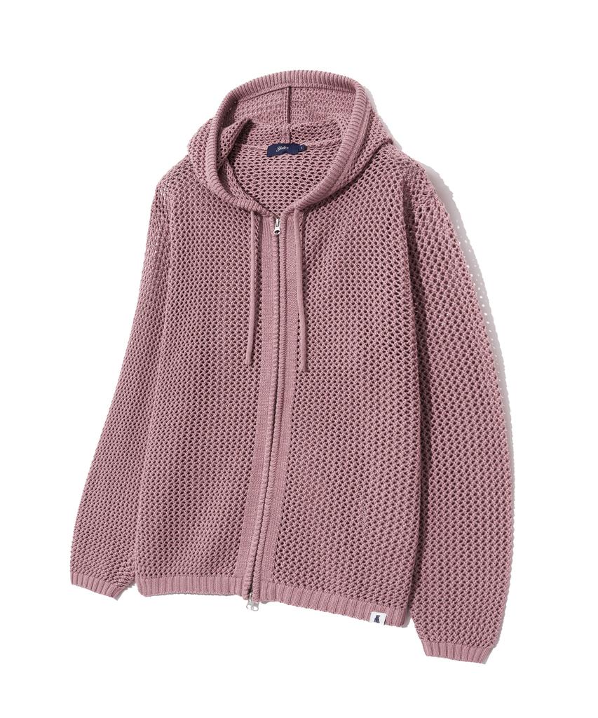 YALE Mesh Hooded Knit Zip-Up Vintage Pink