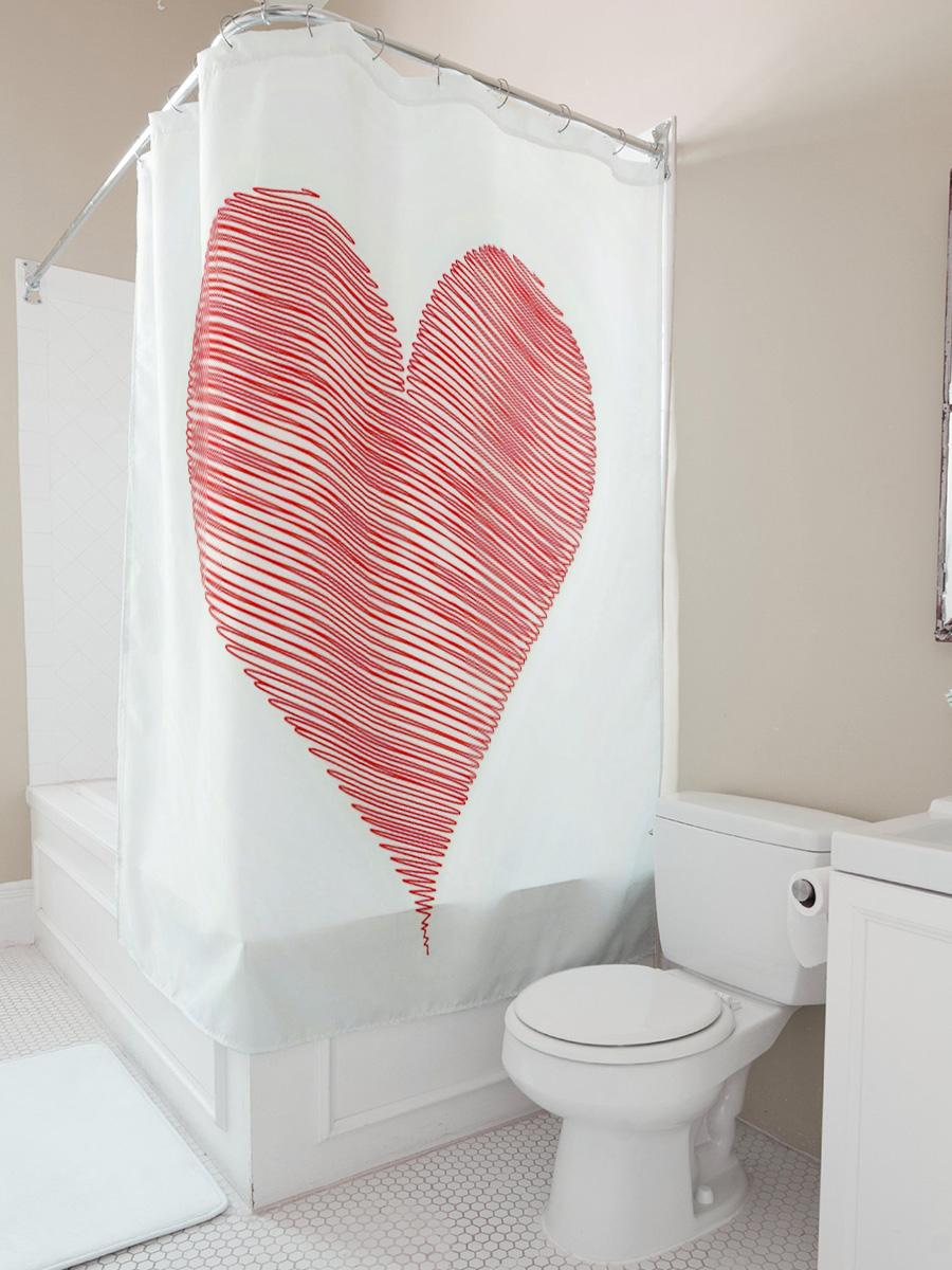 Red Scribble Heart Shower Curtain - Modern Bathroom Decor 90X180cm