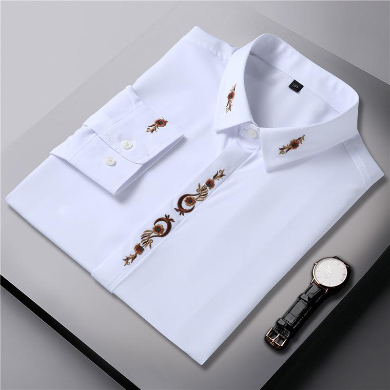 Plus Size 10xl Long -Sleeve Shirt Men 'S Plus Size Business Casual Embroidered Shirt