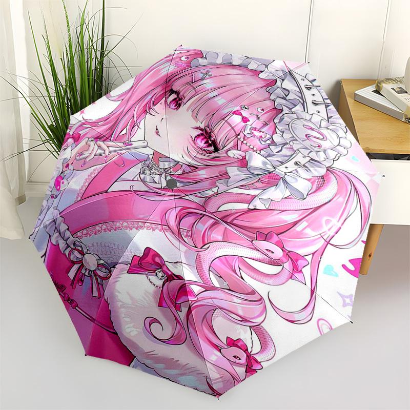 

1pc Pink Lolita Girl Outdoor Umbrella - Automatic Opening/Closing, Portable 3-Fold Design, 8-Bone Iron Frame, Perfect Gift for Fans, Travelers, D