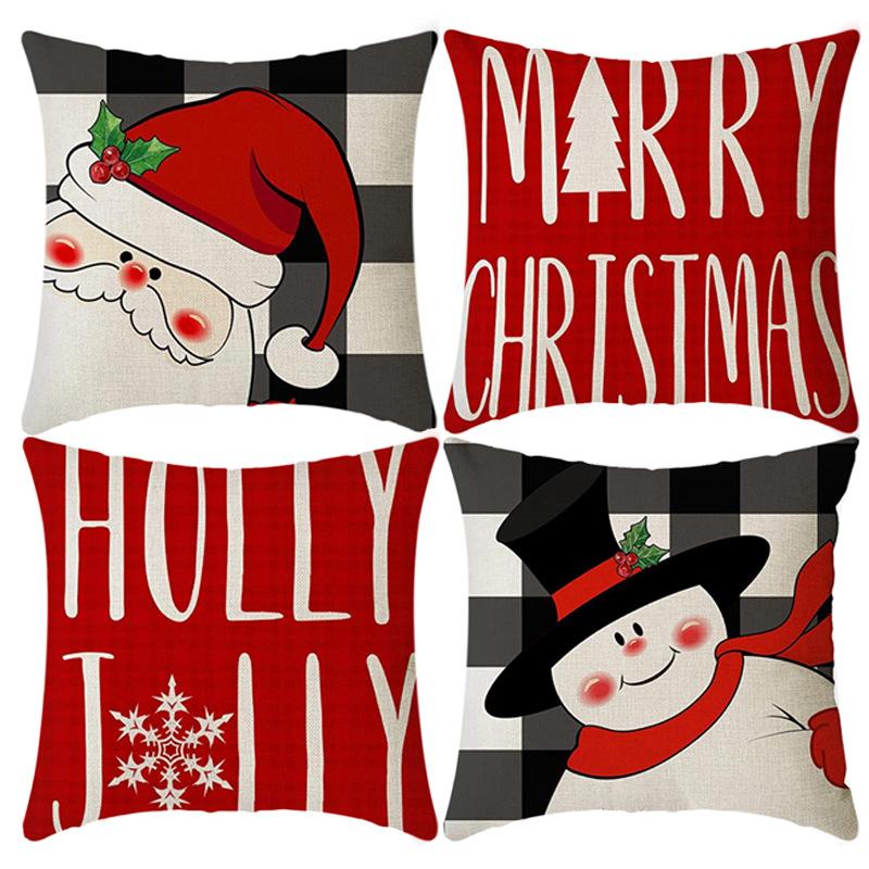 

Christmas Plaid Embroidered Deer Head Pillow Cushion Bell Backrest Bag Hotel Model Room Decoration Pillow Cover 45*45cm