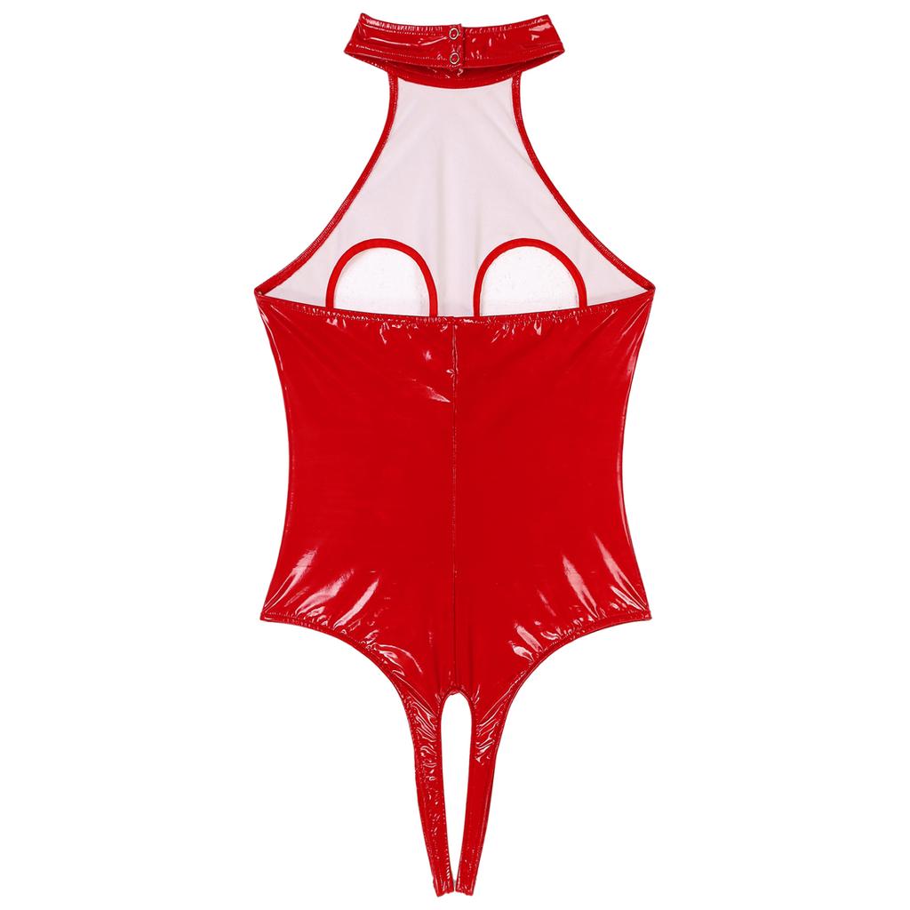 Women Sexy Lingerie Bikini Teddy Crotchless Leotard PVC Leather Bodysuit Clubwear Nightclub Costume