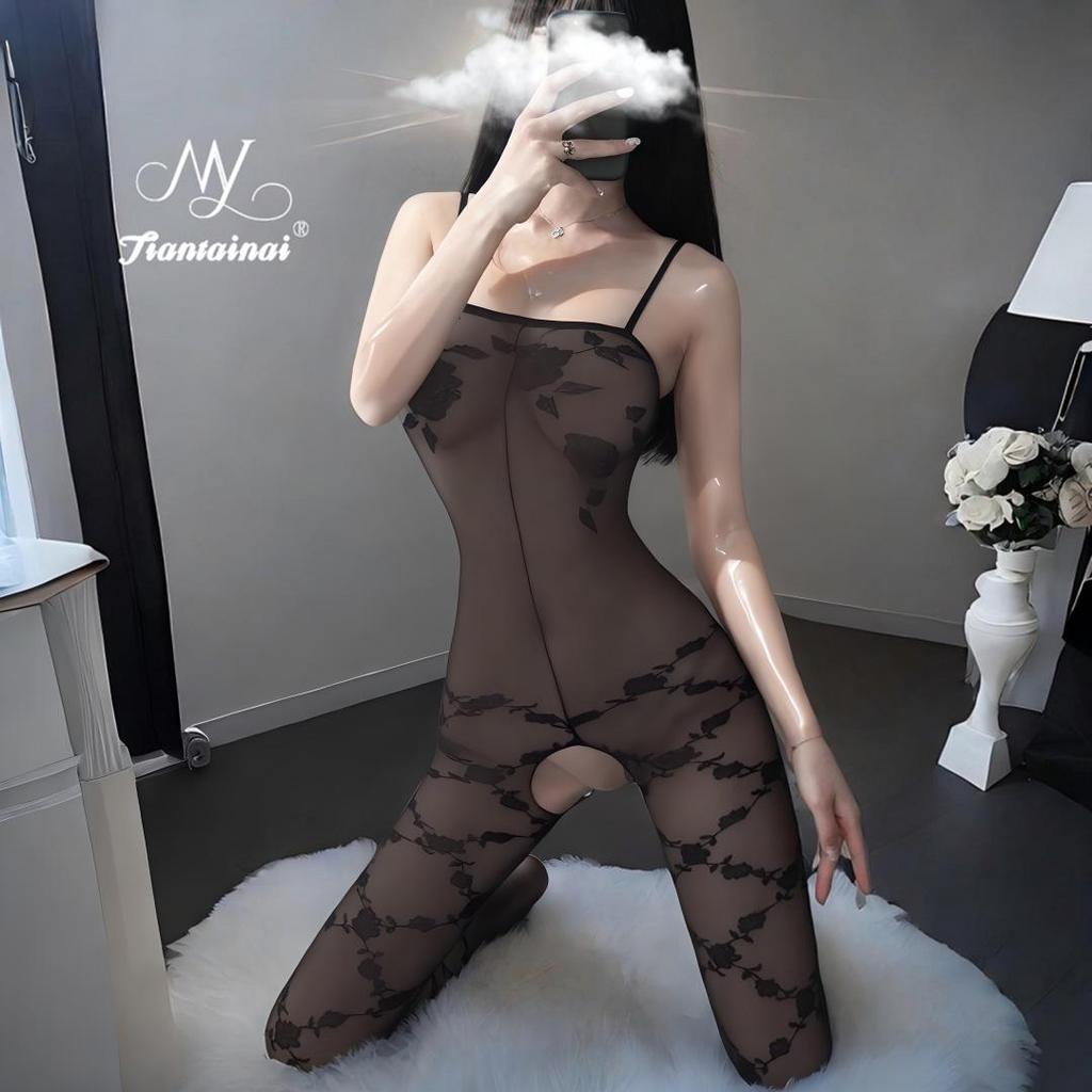 Allure Bodysuit Set: Fishnet Stockings & Open Crotch, Versatile Uniform Style for Mature Women, Plus Size, Black