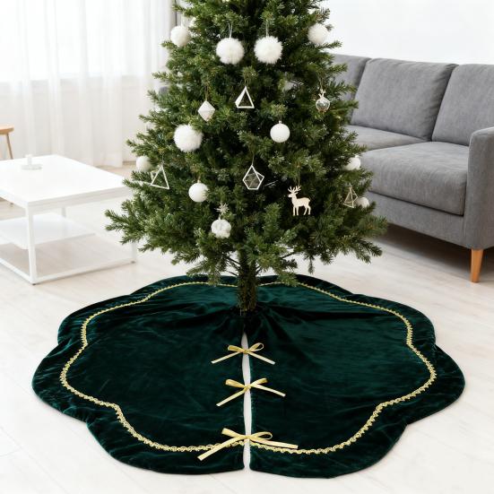 Sukně pod vánoční stromek Sametová chlupatá mušlová sukně pod stromek se zlatou krajkovou lemovkou pro rustikální vánoční svátky Domácí vnitřní party dekorace