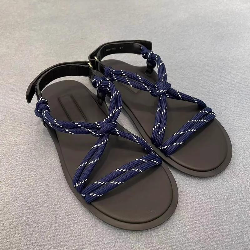 MiuMiu same 2025 new hemp rope woven Roman sandals women's vacation casual soft-soled flat-soled fairy sandals