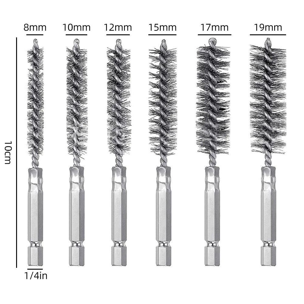 6/8/10/12/14Pcs With Handle Steel Bore Brush Cleaning Brush  for Power Drill Impact Driver