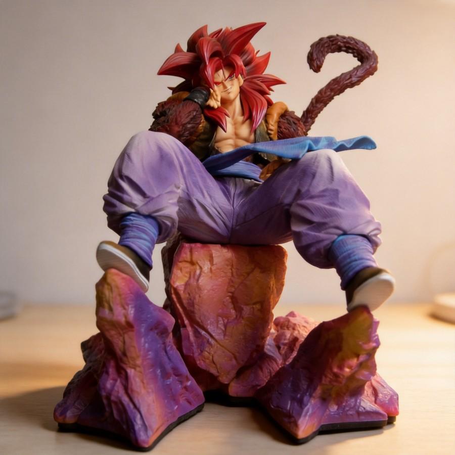 

Dragon Ball Super Saiyan 4 Gogeta Sitting Pose Figure 24cm PVC Statue with Rock Base Anime Collection Toy Gift