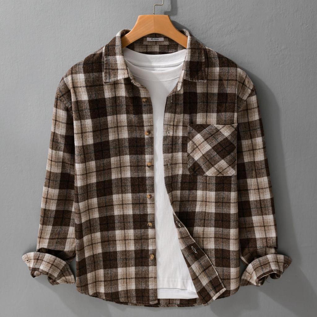 Autumn 2023 Men's Retro Plaid Long Sleeve Shirt - Loose and Comfortable