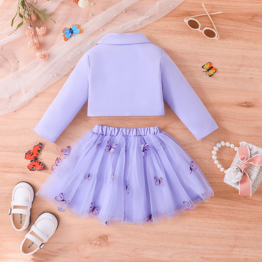 New Children's Long Sleeve Jacket + Vest + Short Skirt Three-Piece Spring and Autumn Little Girl's Mesh Skirt Set