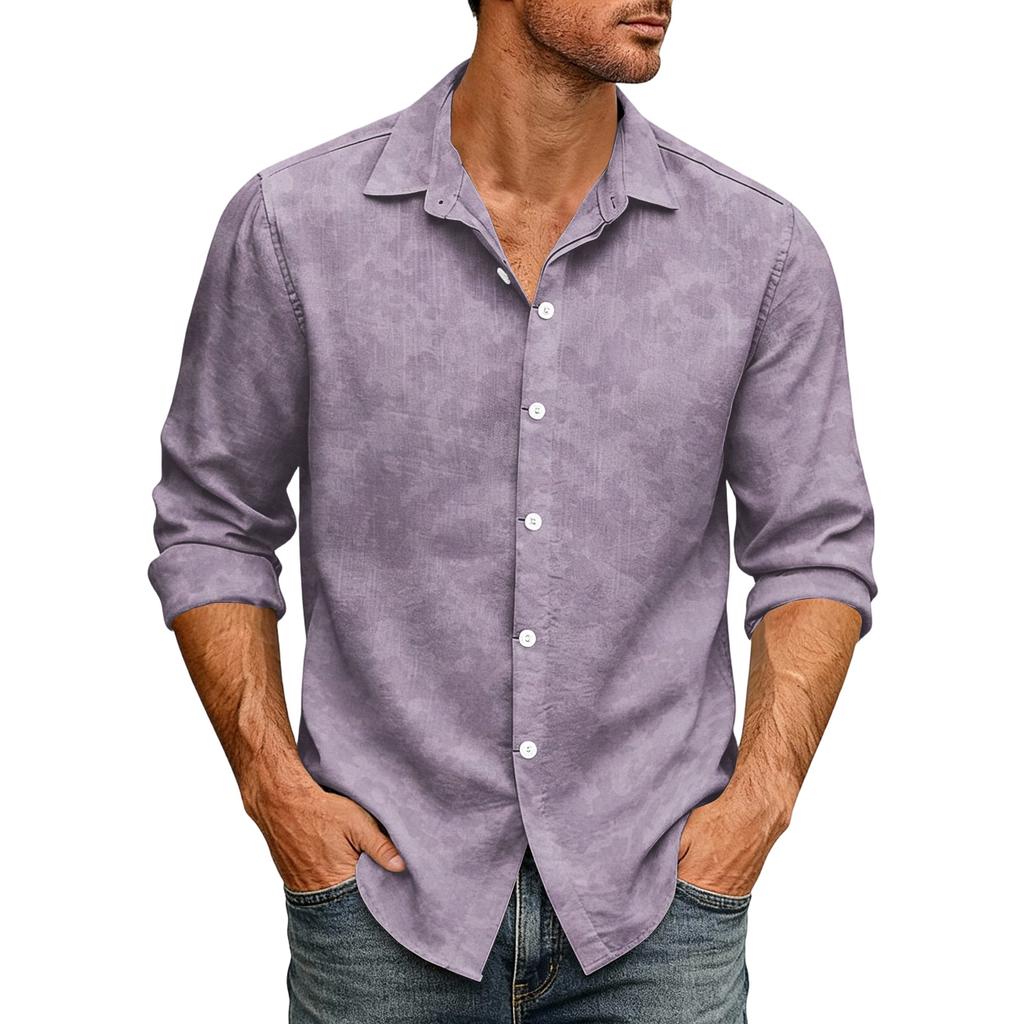 Men's Relaxed Fit Long Sleeve Shirt with Collar, Vintage Casual Button Down for Commute and Outdoor Daily Breathable Wear