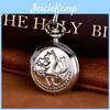 Retro Seahorse Cartoon Silverwhite Pocket Watch With Thick Chain White Face Ancient Roman Numerals