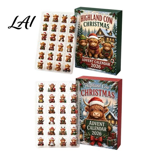 Cute Collection Figurines 2026 Highland Cow Christmas Advent Calendar 24-Day Acrylic Countdown Ornament Set with Calendar Mini Figures Tree Hanging