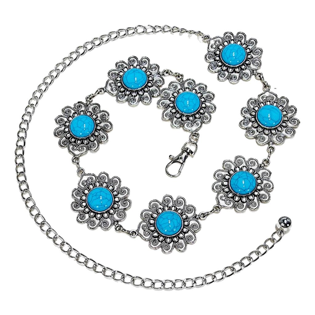 Lightweight Metal Chain Belt with Stone Accent Handcraft Bohemian Accessory Waist Cincher Band for Beach Parties
