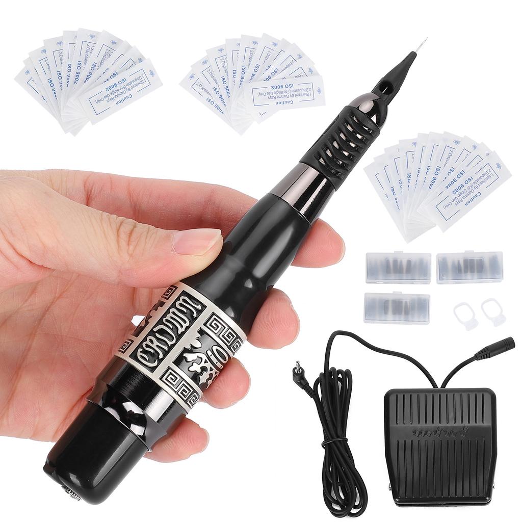 Tätowiermaschinen-Set Professioneller Tätowierstift mit Fußschalter für Augenbrauen-Lippen-Tätowierung Schwarz