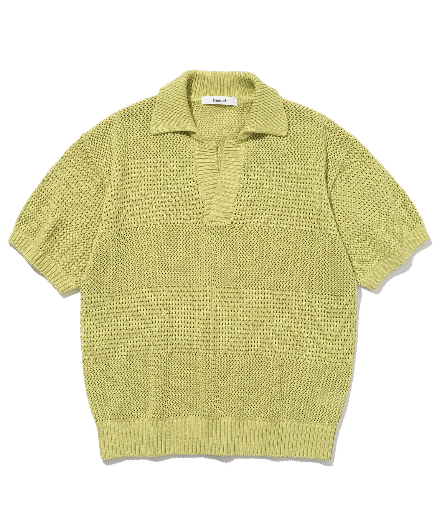 Nitied Cotton Block Collar Half Knit Tee Olive L