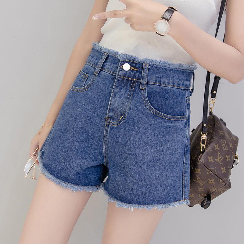 WTEMPO Denim Shorts Female Summer Students Loose High Waist Raw Edge Wide Legs Wild Plus Size Pants