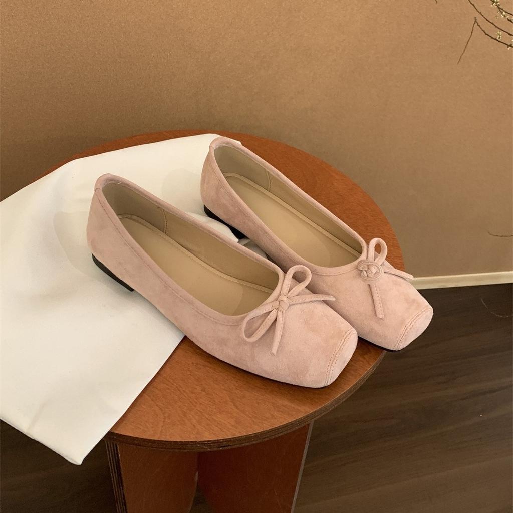 Retro ballet flat bottom red light mouth single shoes women's new suede gentle soft sole Doudou shoes one pedal ladyshoes