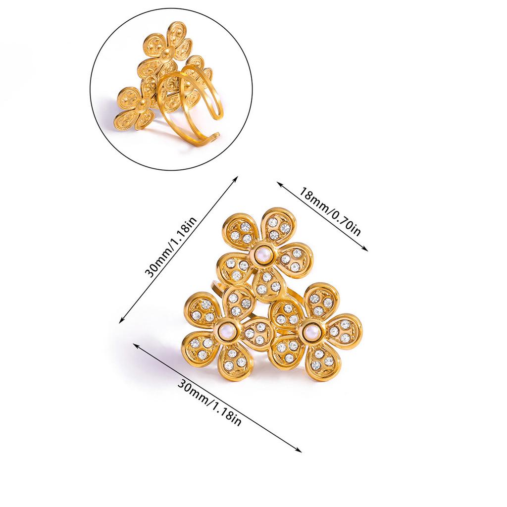 Vintage Green Stone Open Stainless Steel Rings For Women Fashion Gold Color Flower Zircon Ring Jewelry Aesthetic Anillos Gift