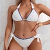 2025 European & American Color Block Halter Tie Two-Piece Bikini Swimwear
