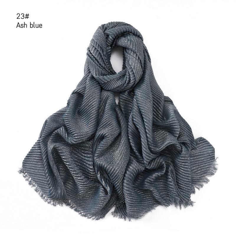 Spring New Solid Color Silver Silk Wrinkled Polyester Scarf Women's, Monochrome Two-ended Short Beard Headscarf Shawl