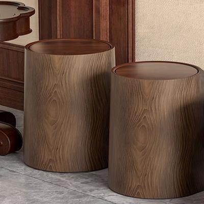 Wood Grain Bathroom Garbage Can with Swing Top Lid Large Capacity Rotating Design Detachable Waste Bin Dustbin
