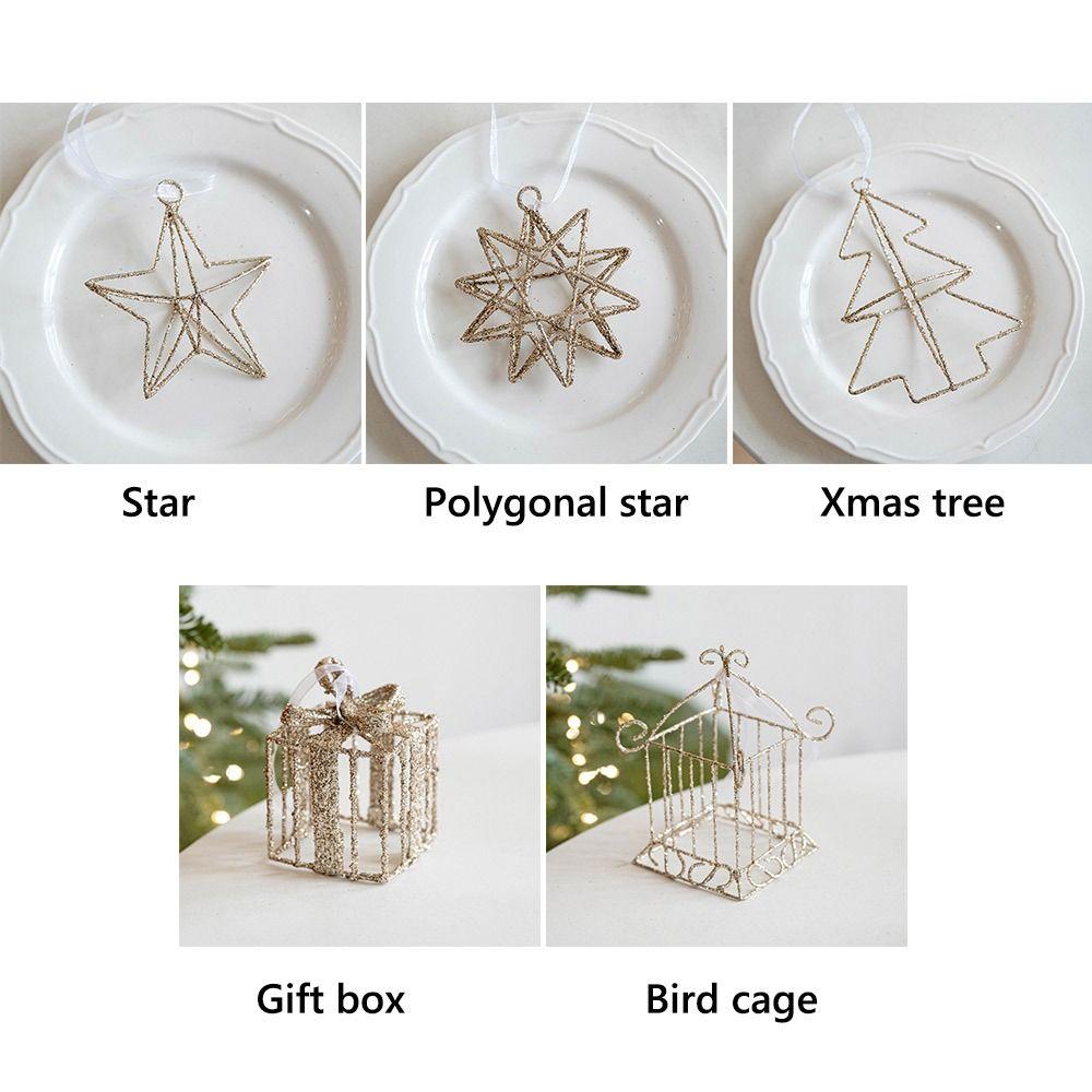 NEW Gold Christmas Decoration Iron Art Glitter Hanging Pendants Small Gifts Box Party Supplies Drop Ornament Christmas