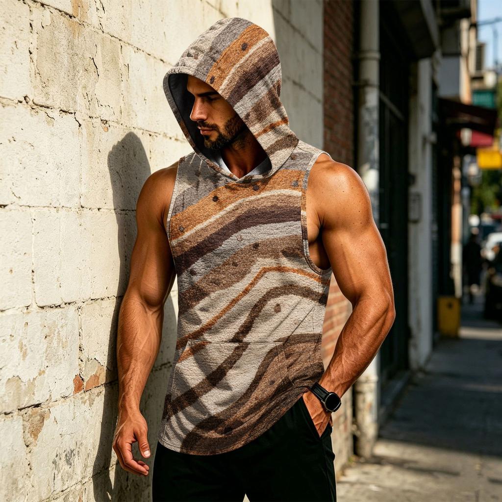 Men’s Hooded Sleeveless Vest Muscle Fit Gym Tank Top Breathable Quick Dry Athletic Bodybuilding Shirt for Workout Training