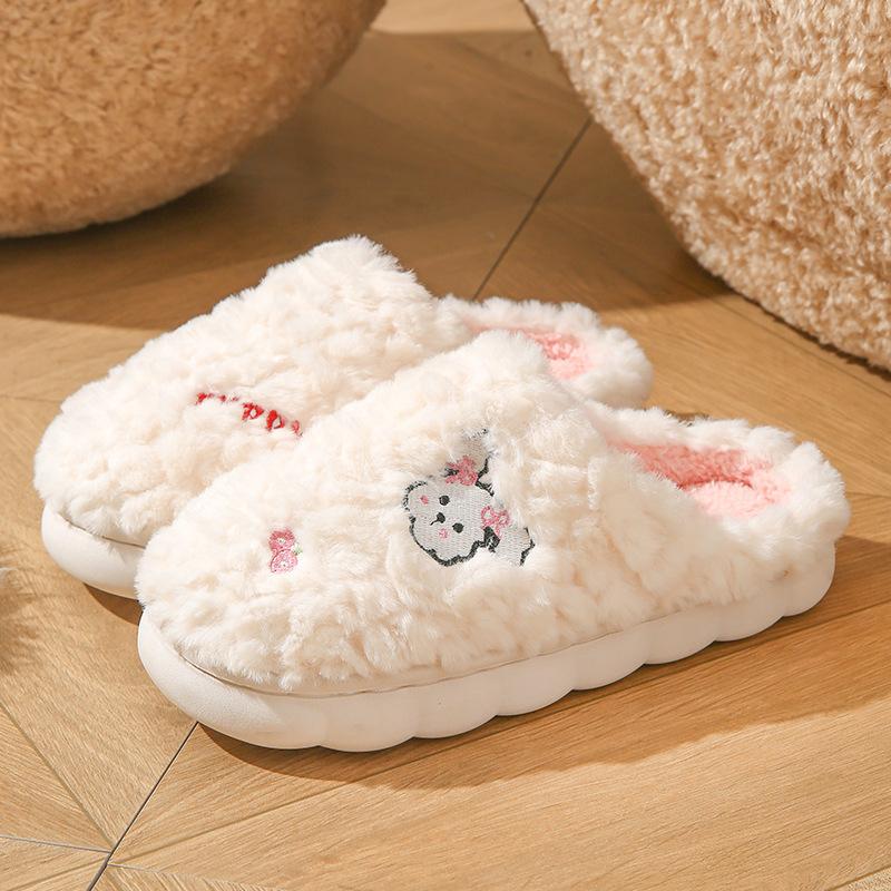 Autumn and winter cartoon cotton slippers women's indoor home warmth plush wear-resistant couple outer wear wool shoes confinement shoes men
