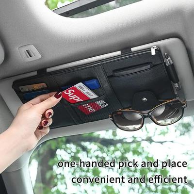 Sunshade Storage Bag PU Leather Multi-Pocket Net Zipper Car Sun Visor Organizer Sunglasses Holder For Car Interior Accessories