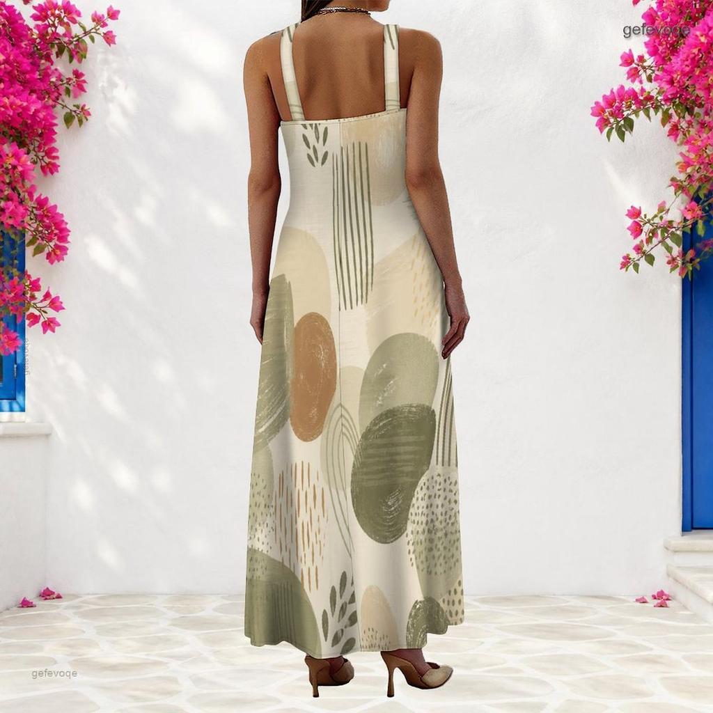 Women Plus Size Scoop Neck Strappy Sleeveless Printed A Line Maxi Dress