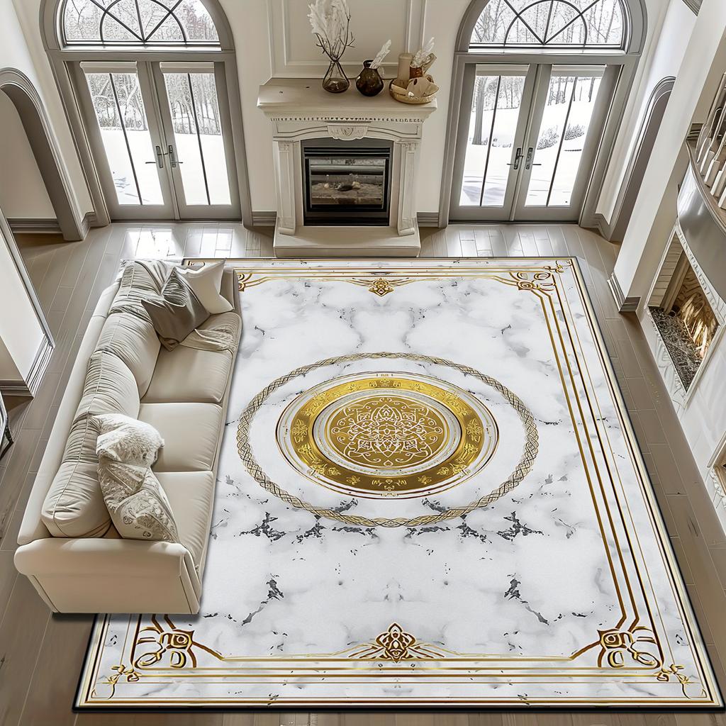 White European Marble Soft Living Room Carpet Home Decoration Light Luxury Fluffy Rug Easy Cleaning Non-slip Large Floor Mats