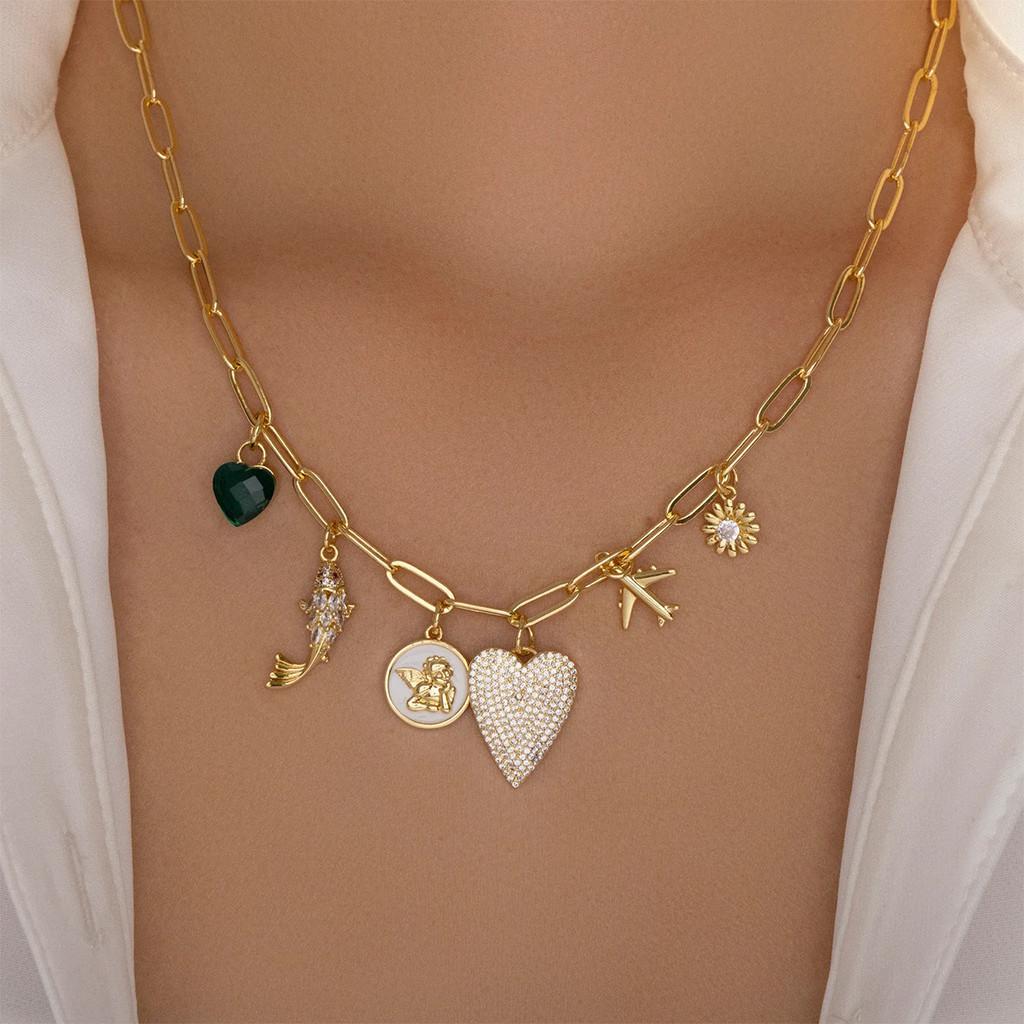 Heart Shape Necklace With Floral Pendant For Women Fashion Jewelry