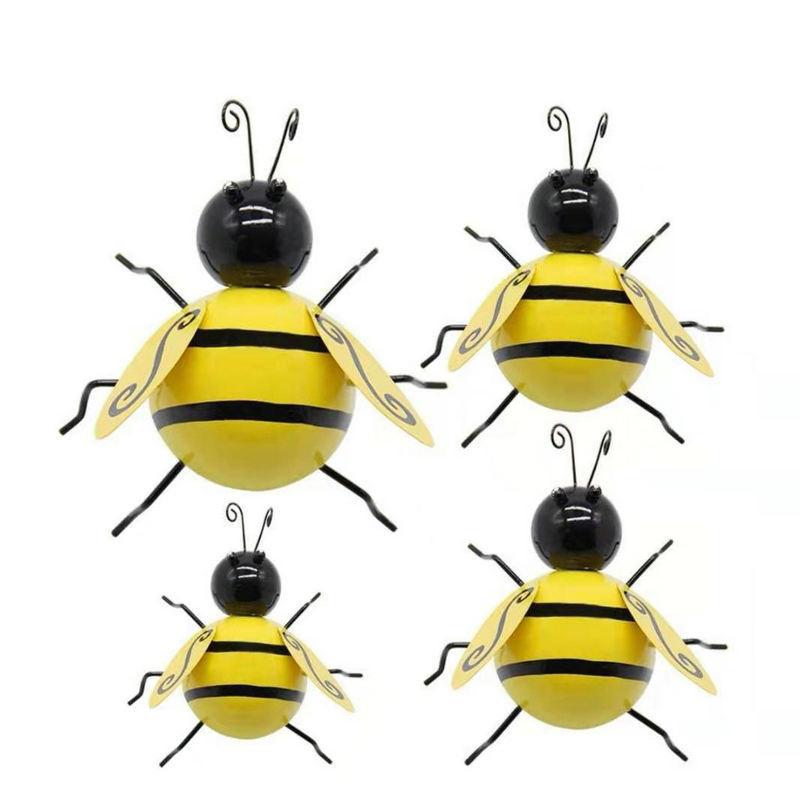 Metall Wandkunst, 4 Stück Metall Hummel Wanddeko, 3D Eisen Bienen Kunst Skulptur Hängende Wanddekorationen für Außen Zuhause Garten