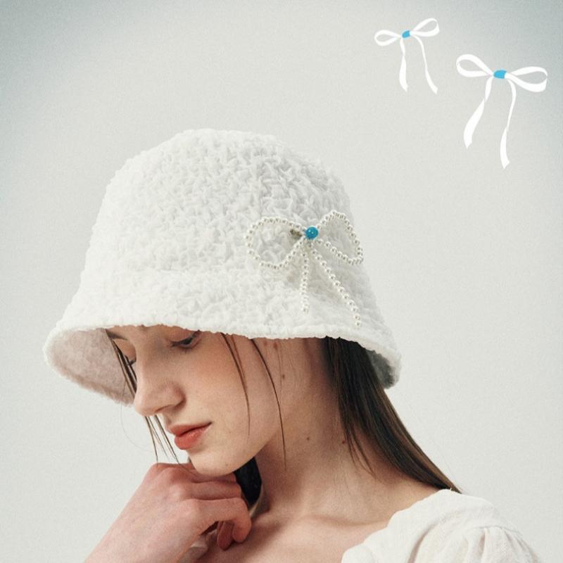 Allincomplete Pearl Crinkle Bucket Hat White