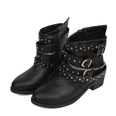 2024 New Square Heel Women Motorcycle Boots Rivet Zip Design Ankle Boot for Women Street Style Female Shoes Size 43 Western Boot