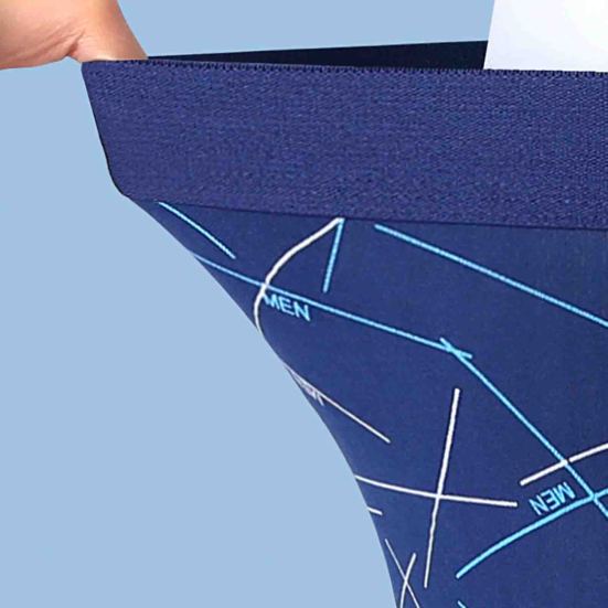 Men Boxer Underwear Elastic Mid-Waist Design Tight Cut Shorts Briefs Lines Print U-Convex Panties