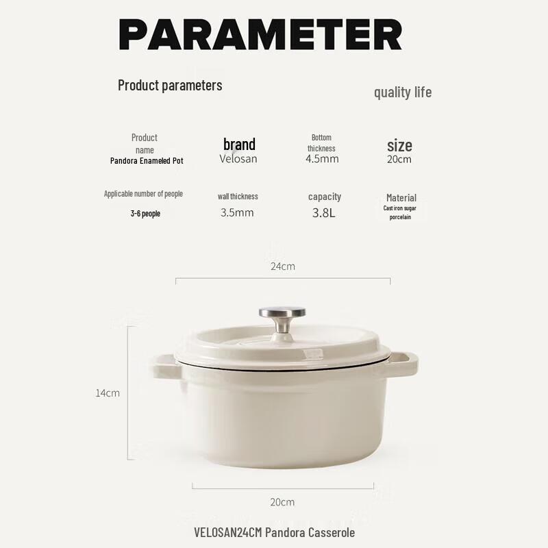 VELOSAN Pandora Cast Iron Enamel Pot